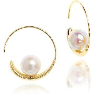 ⚡Gold Hoop Earrings with Pearl Elegant Dangle Earrings for Women Fashion Jewelry
